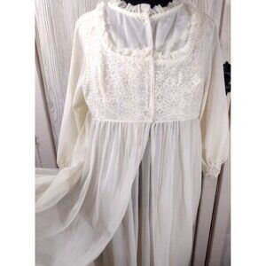 Vintage NIGHTGOWN Large Lace Chiffon Romantic Set with Matching Sheer Robe
